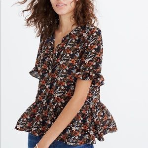 Silk Studio Ruffle-Hem Top in Prairie Blossoms